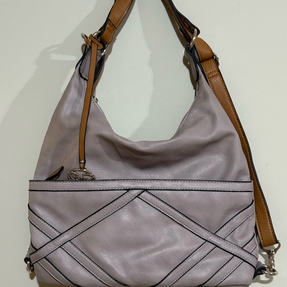 Gray and Brown Hobo Bag - Picture 1 of 13
